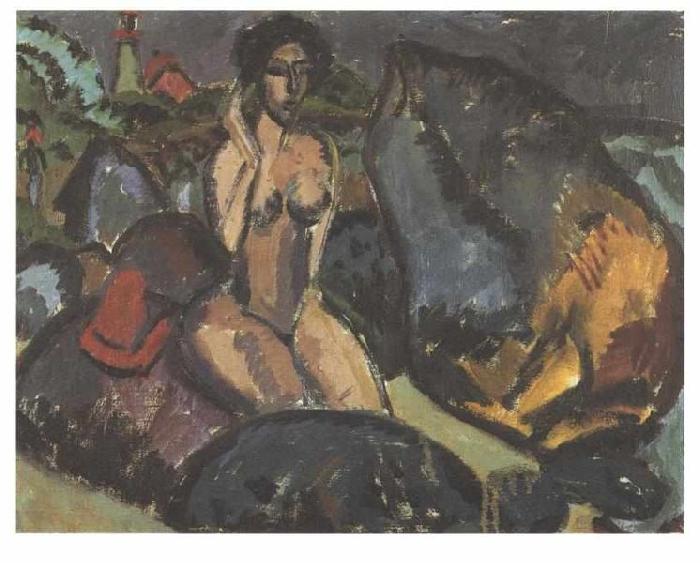 Ernst Ludwig Kirchner Bathing woman between rocks oil painting image